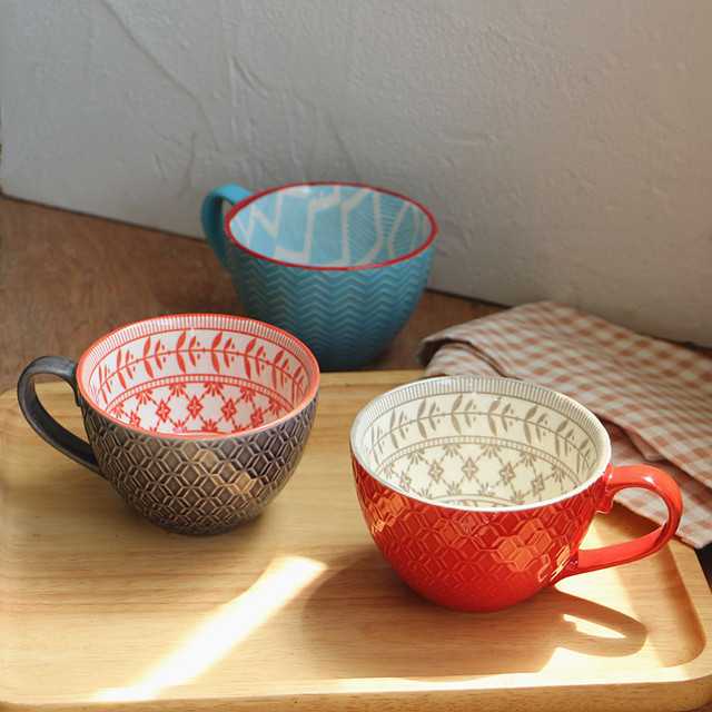 Kubek ceramiczny z ręcznie malowanym wzorem retro - klasyczny styl narodowy, idealny na śniadanie z kawą, mlekiem czy sokiem - Wianko - 12
