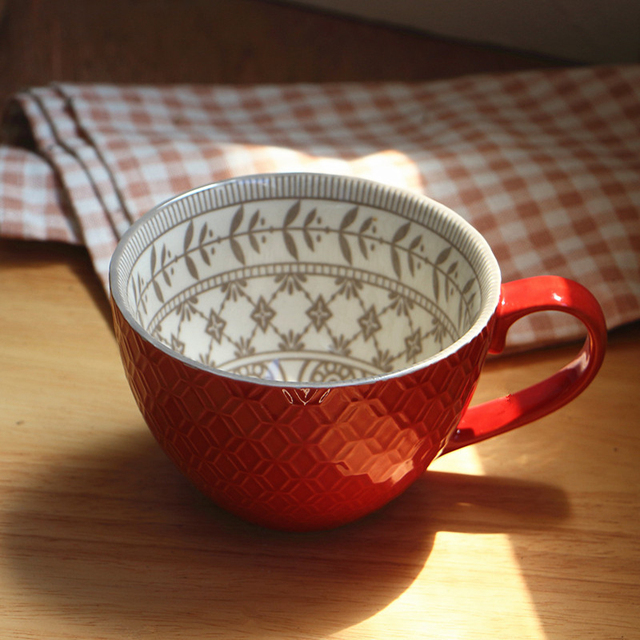 Kubek ceramiczny z ręcznie malowanym wzorem retro - klasyczny styl narodowy, idealny na śniadanie z kawą, mlekiem czy sokiem - Wianko - 14
