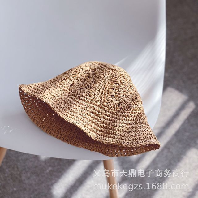 Dziecięcy słomkowy kapelusz letni w jednolitym kolorze - modny, przeciwsłoneczny, podróżny, retro, wzorzysty - Wianko - 10