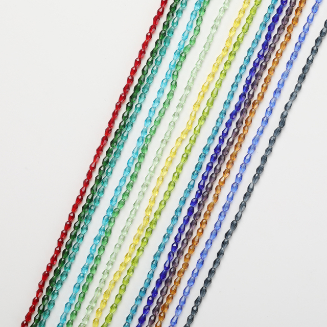 Kolorowe szklane krople ryżu - kształt 2x4mm, fasetowane, 1 nić - biżuteria DIY koraliki - Wianko - 2