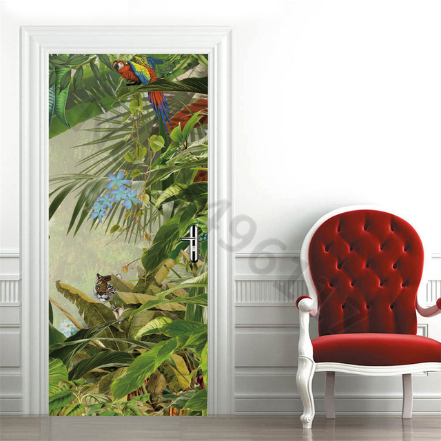 Naklejki Drzwi 3D z Zieloną Palmą - Samoprzylepne, Tapeta do Sypialni, Naklejka Wystrój Domu, Pokrywa Meble - Wianko - 16
