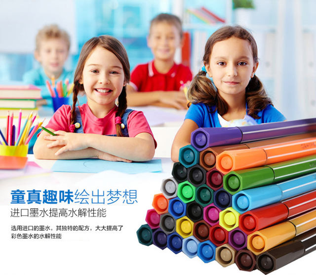Zestaw długopisów akwarelowych (12/18/24/36 kolorów), nietoksyczne, bezpieczne dla dzieci, sześciokątne, zmywalne, różowy i niebieski - Wianko - 1