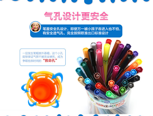 Zestaw długopisów akwarelowych (12/18/24/36 kolorów), nietoksyczne, bezpieczne dla dzieci, sześciokątne, zmywalne, różowy i niebieski - Wianko - 4