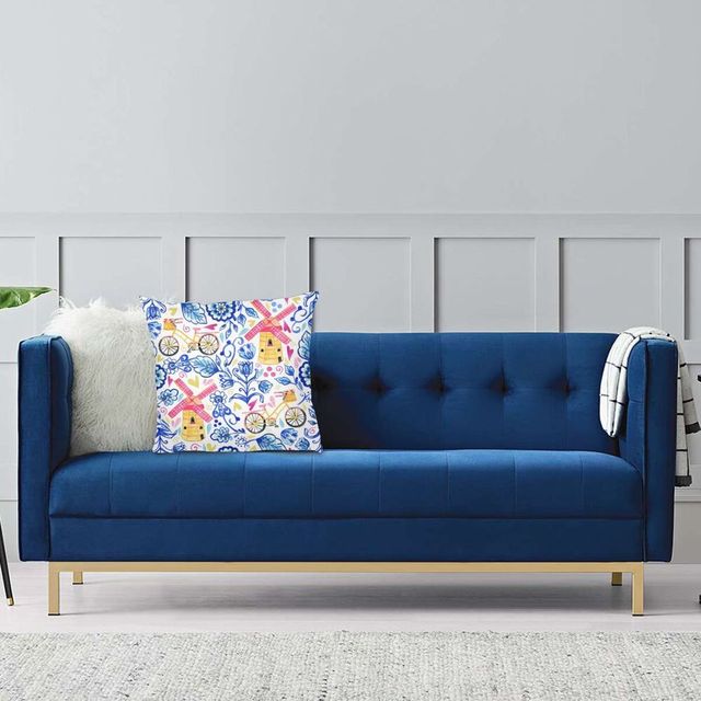 Poszewka na poduszkę z holenderskim motywem Delft i niebieskimi kwiatami - Wianko - 5