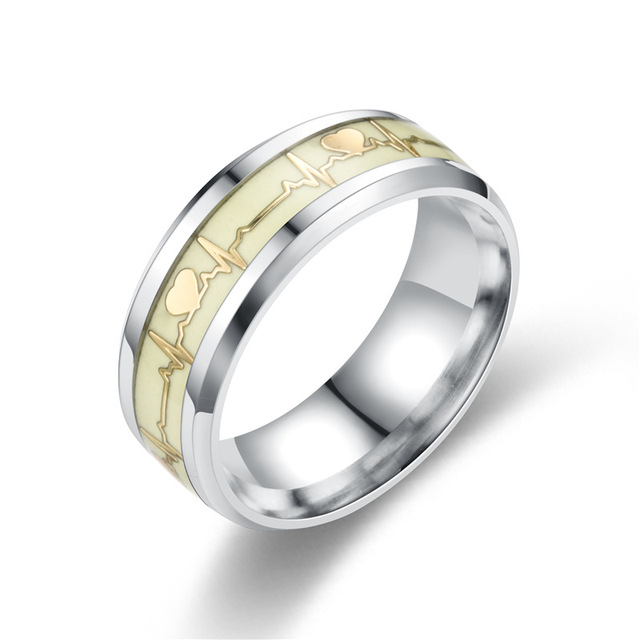 Pierścionek ze stali nierdzewnej BAECYT Luminous Ring Finger dla kobiet i mężczyzn - świecące w ciemności, w kształcie serca, biżuteria - Wianko - 6