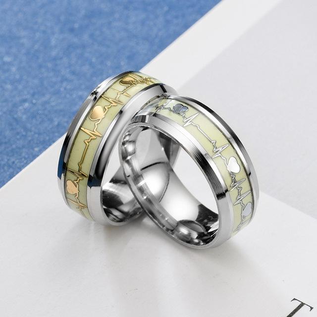 Pierścionek ze stali nierdzewnej BAECYT Luminous Ring Finger dla kobiet i mężczyzn - świecące w ciemności, w kształcie serca, biżuteria - Wianko - 8