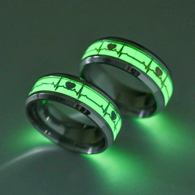 Pierścionek ze stali nierdzewnej BAECYT Luminous Ring Finger dla kobiet i mężczyzn - świecące w ciemności, w kształcie serca, biżuteria - Wianko - 1
