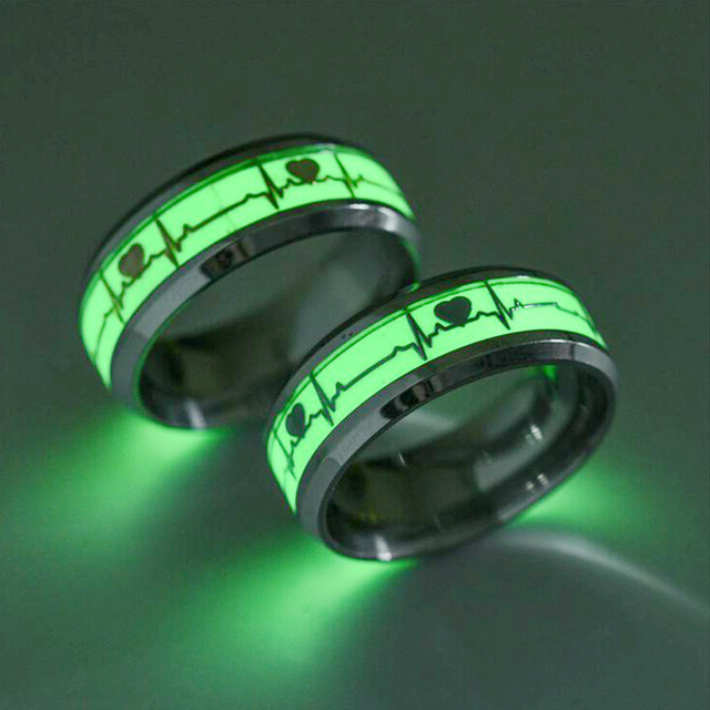 Pierścionek ze stali nierdzewnej BAECYT Luminous Ring Finger dla kobiet i mężczyzn - świecące w ciemności, w kształcie serca, biżuteria - Wianko - 2