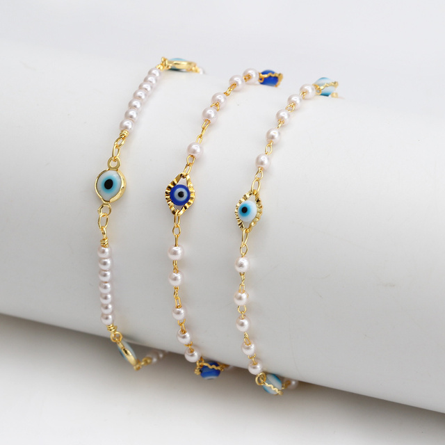 Bransoletka Lucky Eye tureckiego wzoru z regulowaną imitacją perły i niebieskimi paciorkami dla kobiet i dziewcząt - BE462 - Wianko - 1