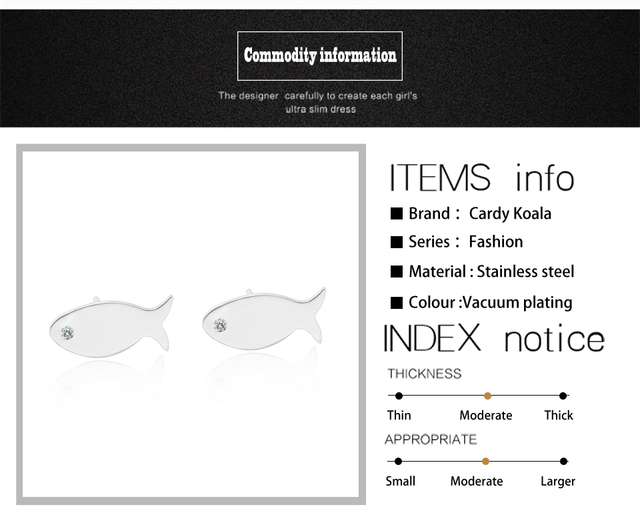 Stalowa biżuteria z rybim wzorem - małe kolczyki w kształcie ryby z kryształowym kamieniem - Wianko - 2