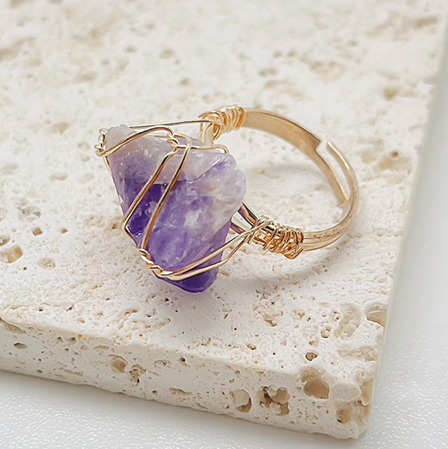 Ręcznie wykonany regulowany pierścień z naturalnym kamieniem w różnych kolorach - biżuteria damskiego pierścienia - Wianko - 6