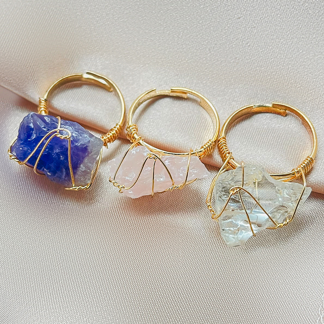 Ręcznie wykonany regulowany pierścień z naturalnym kamieniem w różnych kolorach - biżuteria damskiego pierścienia - Wianko - 1