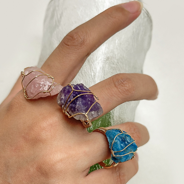 Ręcznie wykonany regulowany pierścień z naturalnym kamieniem w różnych kolorach - biżuteria damskiego pierścienia - Wianko - 10