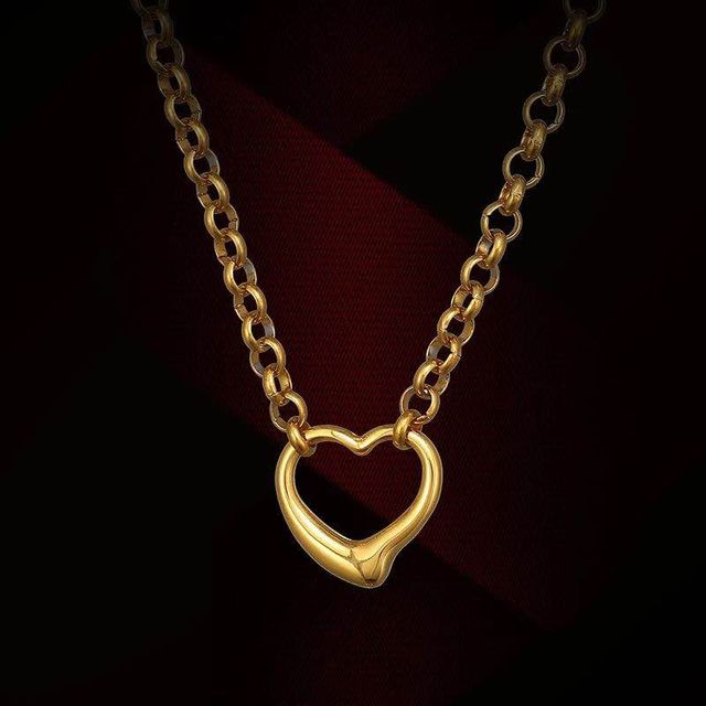 Złoty/srebrny naszyjnik bransoletka z sercem - stal nierdzewna 316L, hip hop, ciężki, duży, zestaw biżuterii dla kobiet - Wianko - 4