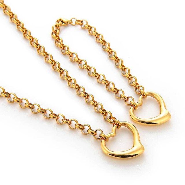 Złoty/srebrny naszyjnik bransoletka z sercem - stal nierdzewna 316L, hip hop, ciężki, duży, zestaw biżuterii dla kobiet - Wianko - 3