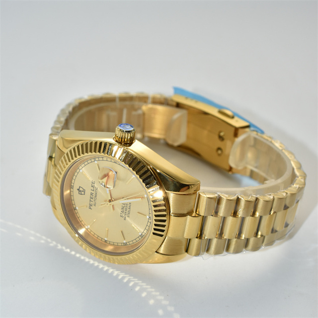 Zegarek męski PETER LEE Vintage Design 40mm mechaniczny złoty ze stali nierdzewnej, z datownikiem - Wianko - 15