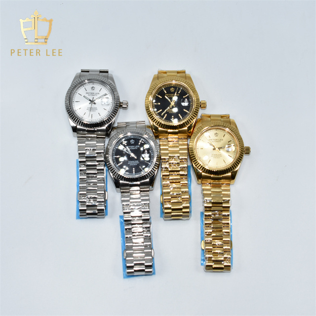 Zegarek męski PETER LEE Vintage Design 40mm mechaniczny złoty ze stali nierdzewnej, z datownikiem - Wianko - 2