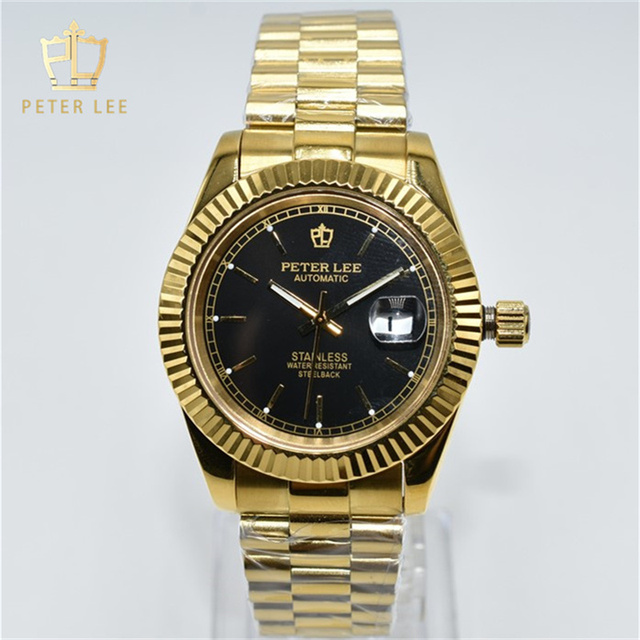 Zegarek męski PETER LEE Vintage Design 40mm mechaniczny złoty ze stali nierdzewnej, z datownikiem - Wianko - 16