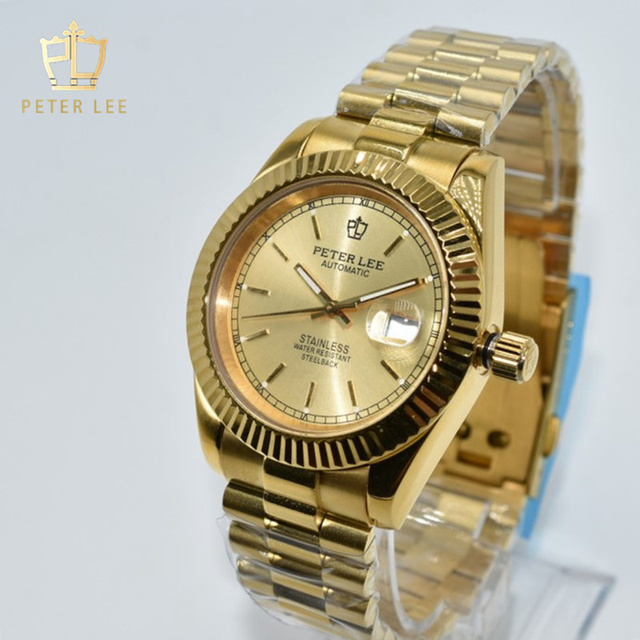 Zegarek męski PETER LEE Vintage Design 40mm mechaniczny złoty ze stali nierdzewnej, z datownikiem - Wianko - 14