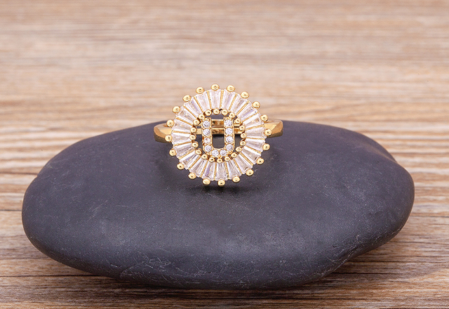 Nowy złoty pierścień regulowany otwierający ze złotą metalową literą A-Z - biżuteria w stylu wesele i rodzinny prezent - Wianko - 29