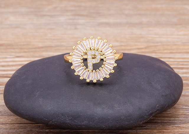 Nowy złoty pierścień regulowany otwierający ze złotą metalową literą A-Z - biżuteria w stylu wesele i rodzinny prezent - Wianko - 24