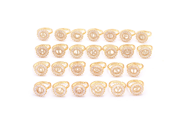 Nowy złoty pierścień regulowany otwierający ze złotą metalową literą A-Z - biżuteria w stylu wesele i rodzinny prezent - Wianko - 37