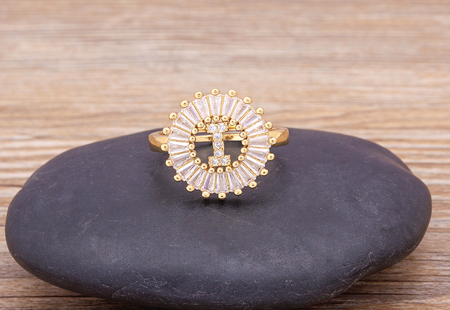 Nowy złoty pierścień regulowany otwierający ze złotą metalową literą A-Z - biżuteria w stylu wesele i rodzinny prezent - Wianko - 17