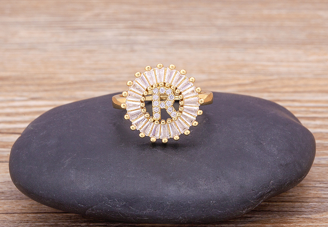 Nowy złoty pierścień regulowany otwierający ze złotą metalową literą A-Z - biżuteria w stylu wesele i rodzinny prezent - Wianko - 26