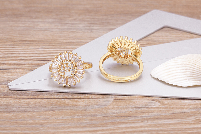 Nowy złoty pierścień regulowany otwierający ze złotą metalową literą A-Z - biżuteria w stylu wesele i rodzinny prezent - Wianko - 7
