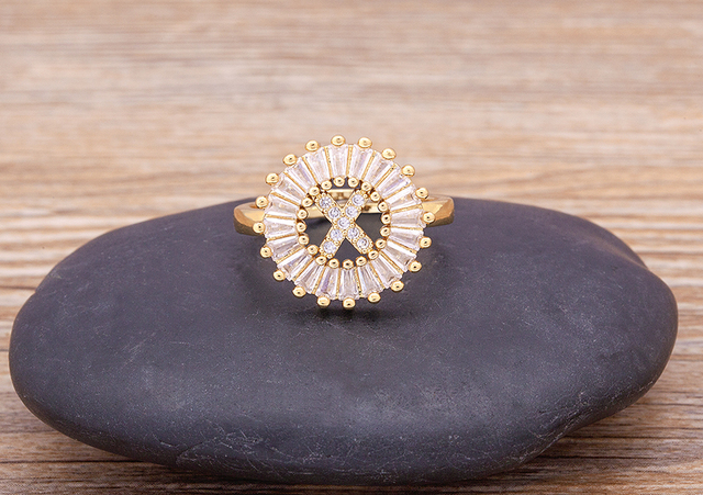 Nowy złoty pierścień regulowany otwierający ze złotą metalową literą A-Z - biżuteria w stylu wesele i rodzinny prezent - Wianko - 32
