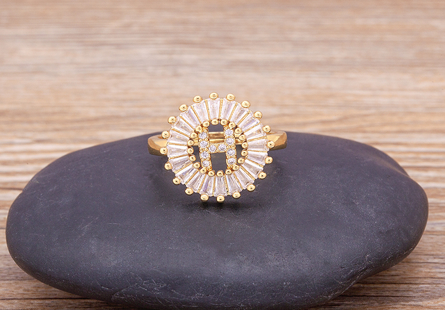 Nowy złoty pierścień regulowany otwierający ze złotą metalową literą A-Z - biżuteria w stylu wesele i rodzinny prezent - Wianko - 16
