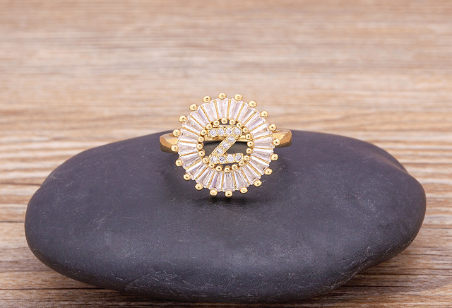 Nowy złoty pierścień regulowany otwierający ze złotą metalową literą A-Z - biżuteria w stylu wesele i rodzinny prezent - Wianko - 34