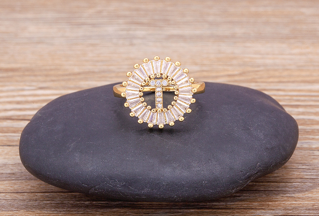 Nowy złoty pierścień regulowany otwierający ze złotą metalową literą A-Z - biżuteria w stylu wesele i rodzinny prezent - Wianko - 28