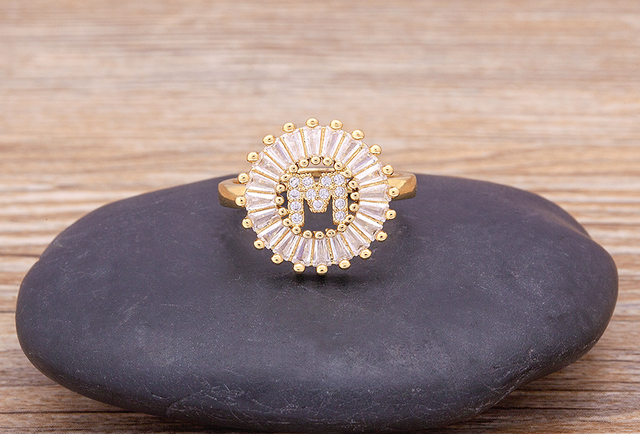 Nowy złoty pierścień regulowany otwierający ze złotą metalową literą A-Z - biżuteria w stylu wesele i rodzinny prezent - Wianko - 21