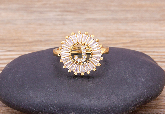 Nowy złoty pierścień regulowany otwierający ze złotą metalową literą A-Z - biżuteria w stylu wesele i rodzinny prezent - Wianko - 18