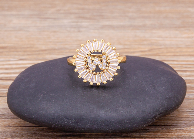 Nowy złoty pierścień regulowany otwierający ze złotą metalową literą A-Z - biżuteria w stylu wesele i rodzinny prezent - Wianko - 31