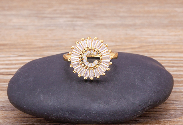 Nowy złoty pierścień regulowany otwierający ze złotą metalową literą A-Z - biżuteria w stylu wesele i rodzinny prezent - Wianko - 11