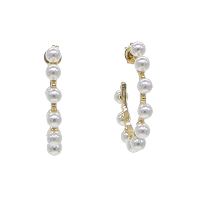 Kolczyki złote wypełnione perłowymi koralikami w nowoczesnym, świeżym designie 2019, prezent dla panień młodych - Wianko - 1