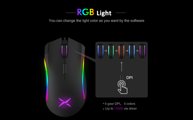 Mysz gamingowa Delux M625 A3050 z podświetleniem RGB, 4000 DPI i szybkością raportu 1000Hz. 7 programowalnych przycisków, przewodowa mysz USB dla gracza komputerowego - Wianko - 3