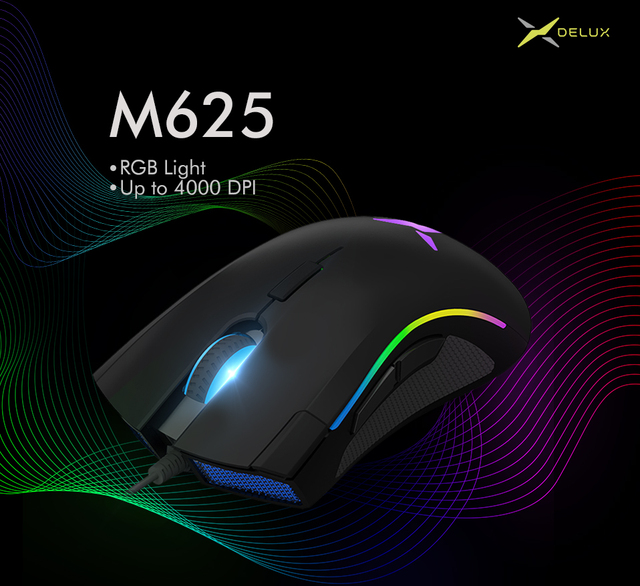 Mysz gamingowa Delux M625 A3050 z podświetleniem RGB, 4000 DPI i szybkością raportu 1000Hz. 7 programowalnych przycisków, przewodowa mysz USB dla gracza komputerowego - Wianko - 1