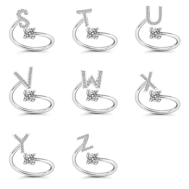 Pierścień z regulowanym mankietem z kryształkami, ozdobiony literami - Miłość dla kobiet - Wianko - 6