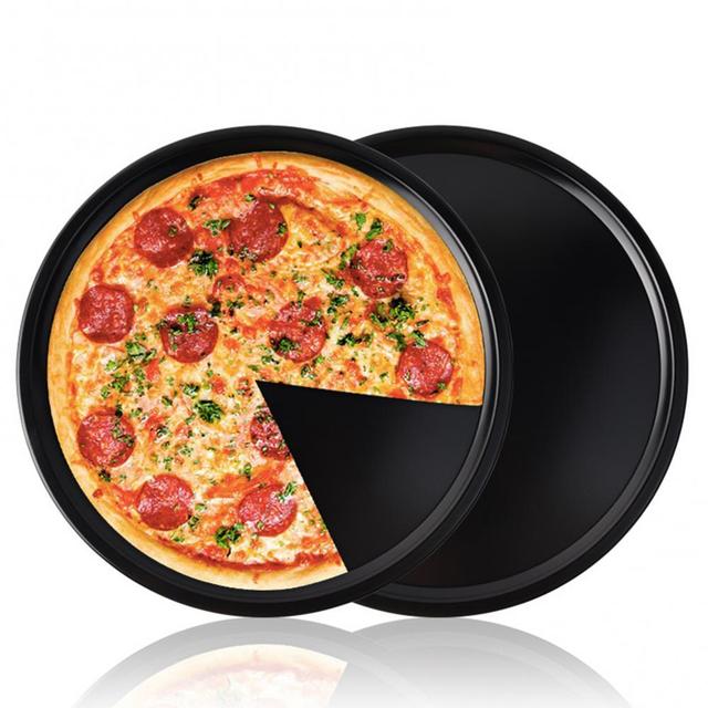 13-calowa okrągła patelnia do pizzy ze stali węglowej - taca do domowych wypieków - Wianko - 1