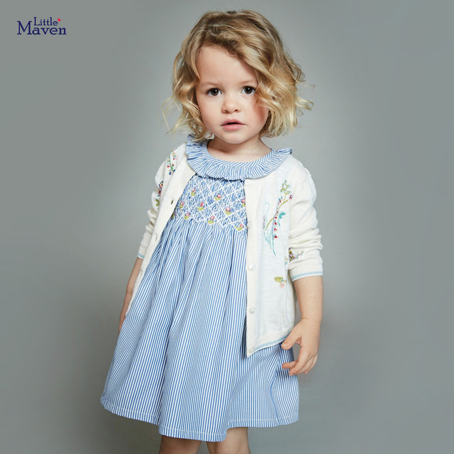 Sukienka Little Maven dziecięca letnia w paski niebieska bawełna 2-7 lat - Wianko - 9