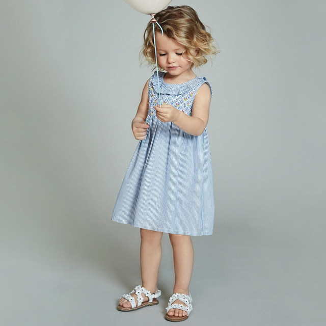 Sukienka Little Maven dziecięca letnia w paski niebieska bawełna 2-7 lat - Wianko - 12