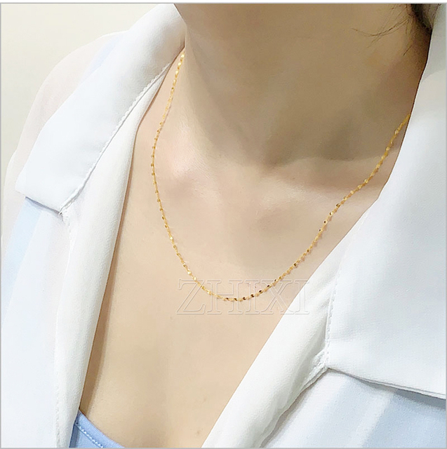 Złoty naszyjnik ZHIXI 18K biżuteria AU750 wisiorek łańcuch płytki żółty biały różowe złoto dla kobiet - Wianko - 7