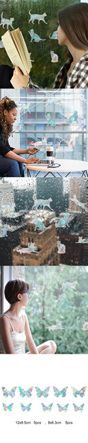 Statyczna folia dekoracyjna - szklana ściana w tęczy pryzmatu, gwiazdy, diamenty, chmury i ptaki - film winylowy - Wianko - 14
