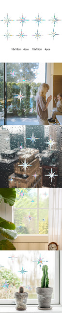Statyczna folia dekoracyjna - szklana ściana w tęczy pryzmatu, gwiazdy, diamenty, chmury i ptaki - film winylowy - Wianko - 15