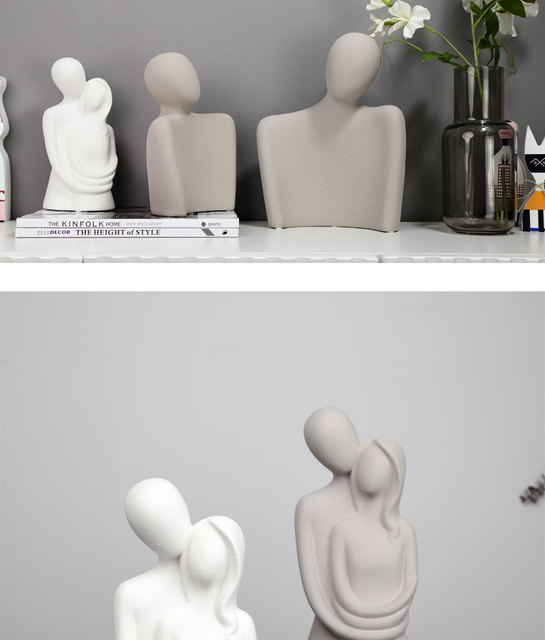 Rzeźba ceramiczna - Skandynawski abstrakcyjny uścisk pary kochanków - Nowoczesna prezencja ślubna - Duże, matowe posągi - Wianko - 20