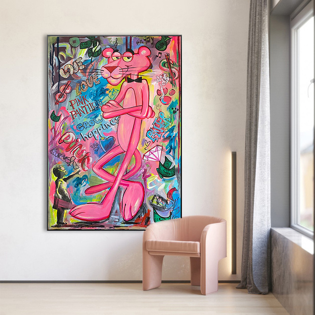 Różowa pantera - Pop Art na płótnie - Banksy - dziewczyna z balonem - plakat miłość Wall Art Picture - Home Decor - Wianko - 6