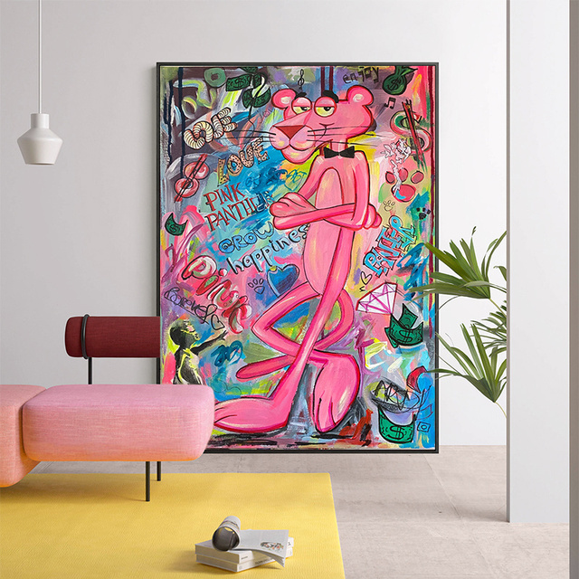 Różowa pantera - Pop Art na płótnie - Banksy - dziewczyna z balonem - plakat miłość Wall Art Picture - Home Decor - Wianko - 3